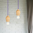 Pendul tavan, Lemn, cablu violet 1 m, fara bec, E27, 73 x 102 x 100 mm