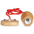 Pendul tavan, Lemn, cablu rosu 1 m, fara bec, E27, 73 x 102 x 100 mm