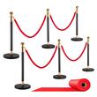 Set 6 stalpi delimitare, 4 x Franghie rosie 1.5 m, Inox, Auriu/Negru, Inaltime 94.5 cm, Covor rosu