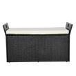 Banca de exterior cu perna si dulap depozitare, rattan artificial, 340 l, Negru, max 360 kg, 125 × 55 × 70 cm
