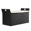 Banca de exterior cu perna si dulap depozitare, rattan artificial, 340 l, Negru, max 360 kg, 125 × 55 × 70 cm