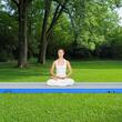 Saltea gonflabila pentru antrenament,Fitness, Yoga,gimnastica, Pompa inclusa, Lungime 4 m, Geanta transport, Albastru/Alb