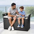 Banca de exterior cu perna si dulap depozitare, rattan artificial, 340 l, Negru, max 360 kg, 125 × 55 × 70 cm