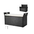 Banca de exterior cu perna si dulap depozitare, rattan artificial, 340 l, Negru, max 360 kg, 125 × 55 × 70 cm