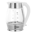 Fierbator electric cordless, Inox si Sticla, Capacitate 1.7 l, putere 2200 W, cana gradata, lumina de fundal