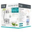 Fierbator electric cordless, Inox si Sticla, Capacitate 1.7 l, putere 2200 W, cana gradata, lumina de fundal