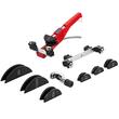 Dispozitiv de indoit tevi din cupru si aluminiu, Clichet, 7 matrite 1/4", 5/16", 3/8", 1/2", 5/8", 3/4", 7/8 ", 1 x Taietor tevi
