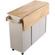 Insula bucatarie, blat rabatabil lemn masiv, 4 roti blocabile, 1430x680x990 mm, Alb/Maro, 3 x sertare, 1 x dulapior, suport prosop si condimente