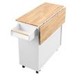 Insula bucatarie, blat rabatabil lemn masiv, 4 roti blocabile, 1190x695x905 mm, Alb/Maro, 1 x sertar, 1 x dulap, suport prosop si condimente