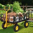 Carucior multifunctional pentru gradina, 112 x 75 x 27,8 cm, Capacitate 544 kg, Otel, Roti gonflabile, atasabil ca remorca