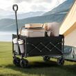 Carucior pliabil pentru gradina, camping, 660 x 450 x 460 mm, Capacitate 104 kg, Otel/Nylon, 4 x roti 