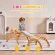 Spatiu de joaca Montessori 5in1 pentru copii, Lemn, Triunghi, Arc și Rampa, max 68 kg, Anti-rasturnare, Maro