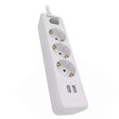 Prelungitor cu 3 prize Philips Shucko, comutator bipolar, lungime 2 m, 2 x USB, Alb