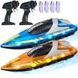 Set 2 barci cu motor si telecomanda, 12 km/h, USB, 1.2 Ah, dimensiune 250 x 80 x 70 mm, Portocaliu/Albastru