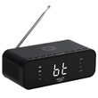 Radio FM cu ceas desteptator, Incarcator wireless, Bluetooth, AUX, USB, Negru, 5 W