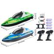 Set 2 barci cu motor si telecomanda, 12 km/h, USB, 1.2 Ah, dimensiune 250 x 80 x 70 mm, Verde/Albastru
