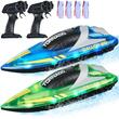 Set 2 barci cu motor si telecomanda, 12 km/h, USB, 1.2 Ah, dimensiune 250 x 80 x 70 mm, Verde/Albastru