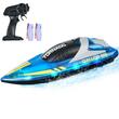 Barca cu motor si telecomanda, 12 km/h, USB, 1.2 Ah, dimensiune 250 x 80 x 70 mm, Albastru