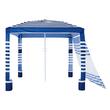 Pavilion gradina/plaja, Portabil 240x240 cm, 1 x perete lateral, Alb/Albastru, Protecție solara UPF 50+, Geanta, Cadru otel
