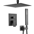 Set de dus, Montaj incastrat, Inox, Negru mat, Cap dus patrat cu efect ploaie 250 mm, Dimensiune 247 x 247 x 270 mm