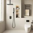 Set de dus, Montaj incastrat, Inox, Negru mat, Cap dus patrat cu efect ploaie 250 mm, Dimensiune 247 x 247 x 270 mm