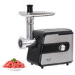 Masina de tocat carne cu accesorii carnati si razatoare, 600 W, Inox, Negru/Gri, 3 site, 1 kg/min