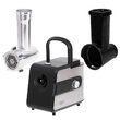 Masina de tocat carne cu accesorii carnati si razatoare, 600 W, Inox, Negru/Gri, 3 site, 1 kg/min