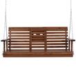 Leagan din lemn de cedru, 3 persoane, Suport sticle rabatabil, Maro, Lanturi si accesorii prindere, 1523x710x600 mm, max 362 kg