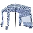 Pavilion gradina/plaja, Portabil 183x183 cm, 1 x perete lateral, Alb/Albastru, Protecție solara UPF 50+, Geanta, Cadru fibra de sticla
