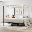 Pat cu baldachin King Size, fara saltea, 2095 x 1930 x 1830 mm, Capacitate max 363 kg, Otel, Negru