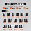 Set 15 chei tubulare scurte de impact, Hexagonale, prindere 3/8, Cr-Mo, 10-24 mm