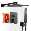 Set de dus, Montaj incastrat, Inox, Negru mat, Cap dus patrat cu efect ploaie 300 mm, Dimensiune 555 x 300 x 70 mm