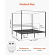 Pat cu baldachin King Size, fara saltea, 2095 x 1930 x 1830 mm, Capacitate max 363 kg, Otel, Negru