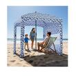 Pavilion gradina/plaja, Portabil 183x183 cm, 1 x perete lateral, Alb/Albastru, Protecție solara UPF 50+, Geanta, Cadru fibra de sticla