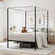 Pat cu baldachin, fara saltea, 1965 x 1370 x 1830 mm, Capacitate max 363 kg, Otel, Negru