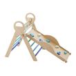 Spatiu de joaca Montessori 9in1 pentru copii, Lemn, Perna, Triunghi, Arc și Rampa, 2 x Masinute, max 68 kg, Anti-rasturnare, Albastru/Maro