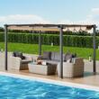 Pavilion cu acoperis retractabil, 2.96 x 3.95 x 2.3 m, impermeabilizare superioara, protectie solara UV50+, Aluminiu/Poliester, Bej