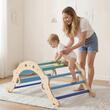 Spatiu de joaca Montessori 9in1 pentru copii, Lemn, Perna, Triunghi, Arc și Rampa, 2 x Masinute, max 68 kg, Anti-rasturnare, Albastru/Maro