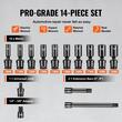 Trusa 14 chei tubulare de impact cu pivotare 360 grade, Hexagonale, prindere 3/8, Cr-Mo, 10-19 mm, Prelungitor