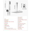 Set de dus, Montaj incastrat, Inox, Argintiu, Cap dus patrat cu efect ploaie 305 mm, Dimensiune 300 x 300 x 375 mm