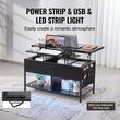 Masuta de cafea Lift Top, 2 in 1 Desktop birou Extensibil, 1000 x 500 x 552 mm, Lumina ambientala, prize incorporata, 2 x USB