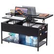 Masuta de cafea Lift Top, 2 in 1 Desktop birou Extensibil, 1000 x 500 x 552 mm, Lumina ambientala, prize incorporata, 2 x USB