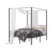 Pat cu baldachin Queen Size, fara saltea, 2095 x 1530 x 1830 mm, Capacitate max 360 kg, Otel, Negru
