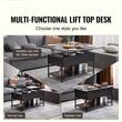 Masuta de cafea Lift Top, 2 in 1 Desktop birou Extensibil, 1000 x 500 x 552 mm, Lumina ambientala, prize incorporata, 2 x USB