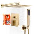 Set de dus, Montaj incastrat, Inox, Auriu, Cap dus patrat cu efect ploaie 250 mm, Dimensiune 530 x 250 x 135 mm