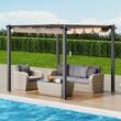 Pavilion cu acoperis retractabil, 2.97 x 2.97 x 2.3 m, impermeabilizare superioara, protectie solara UV50+, Aluminiu/Poliester, Bej