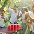 Joc de societate pliabil/portabil masa Beer Pong, Lungime 2.4 m, Inaltime reglabila, 6 x mingi, Lumini led