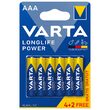 Set 6 baterii alcaline Varta Longlife, AAA, marime LR03, 1.5 V