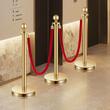 Set 6 stalpi delimitare, 4 x Franghie rosie catifea 1.5 m, Inox, Auriu, Inaltime 89 cm