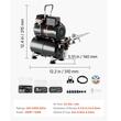 Kit aerograf cu compresor ultra silentios, 23-25 ​​L/min, 120 W, duza 0.3, 0.5 mm, Volum cupe 2/9/22 ml, 6 x vopseluri acrilice